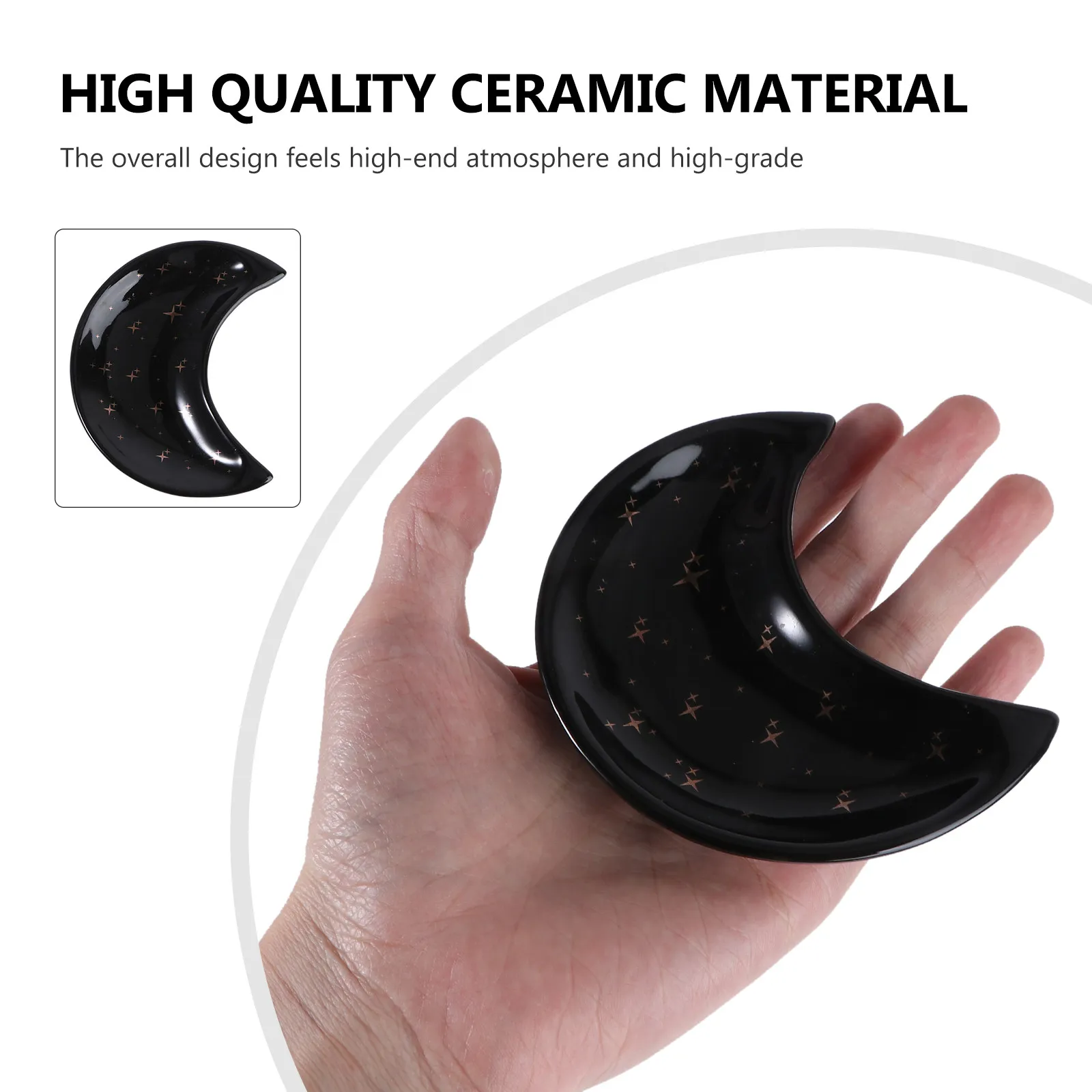 1pc Moon Shaped Ceramic Jewelry Plate Black Desktop Organizer Storage Tray For Rings Bracelets Jewelry Display Holder view 6