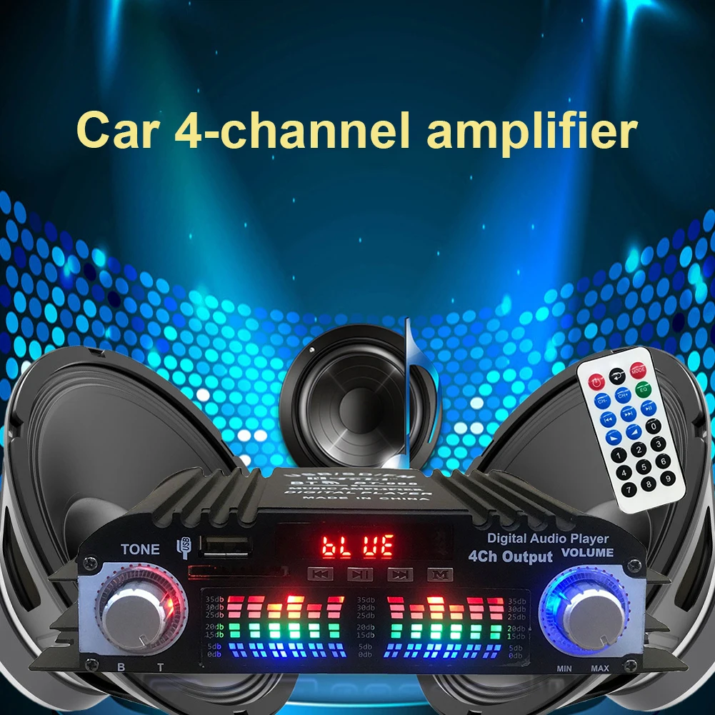 1600W Peak Power HiFi Sound Amplifier FM Radio USB Bluetooth-Compatible Karaoke Player Remote Control 4 Channel HiFi Stereo AMP