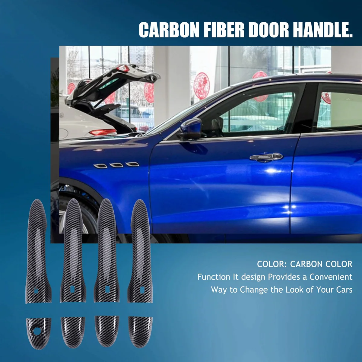 غطاء مقبض الباب الخارجي من ألياف الكربون ، وتقليم لمازيراتي ليفانتي