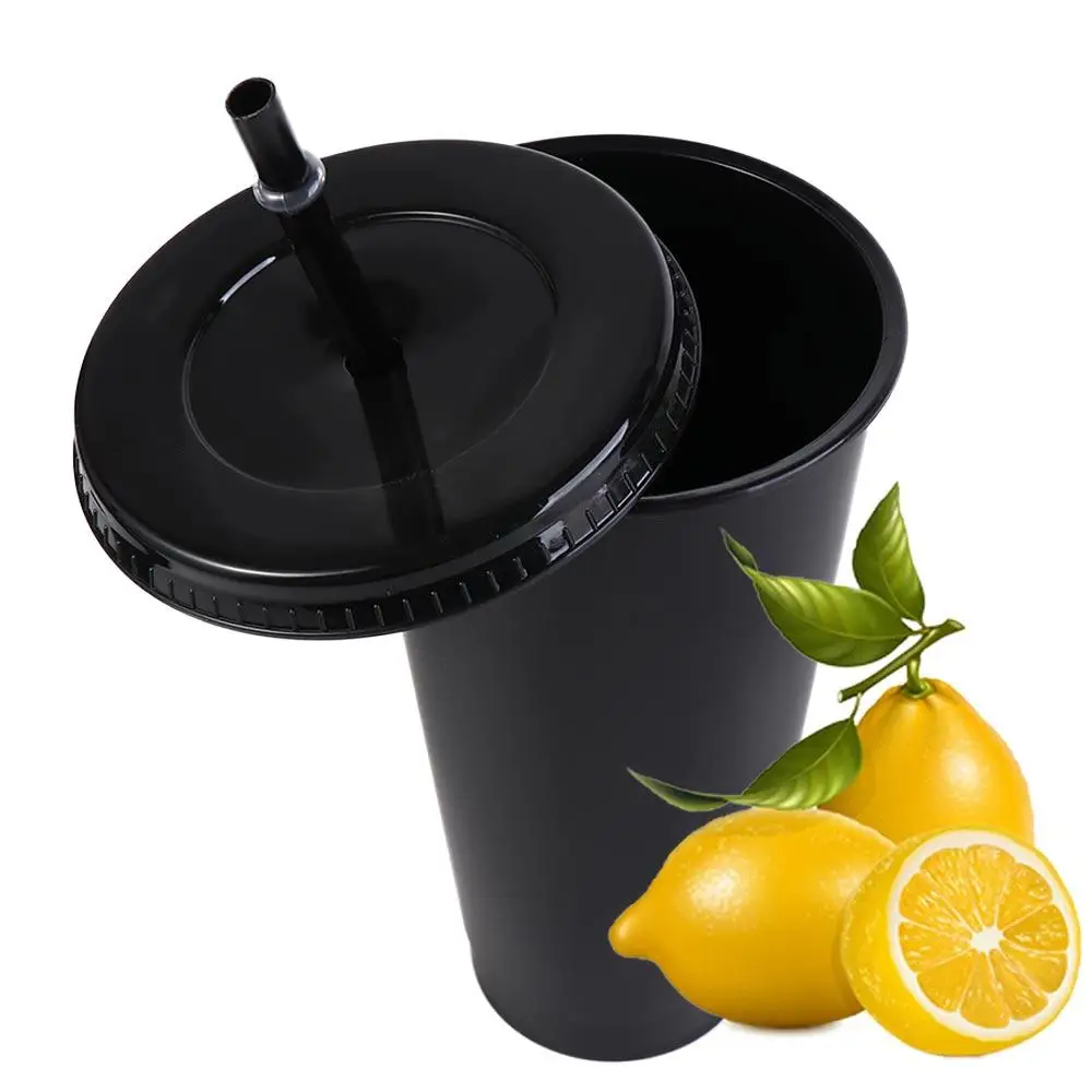 Reusable Food Grade PP Plastic Change Color Straw Mugs with Lid Matte Water Cup 475ml/601-700ml with Straw Straw Cup Milk Tea