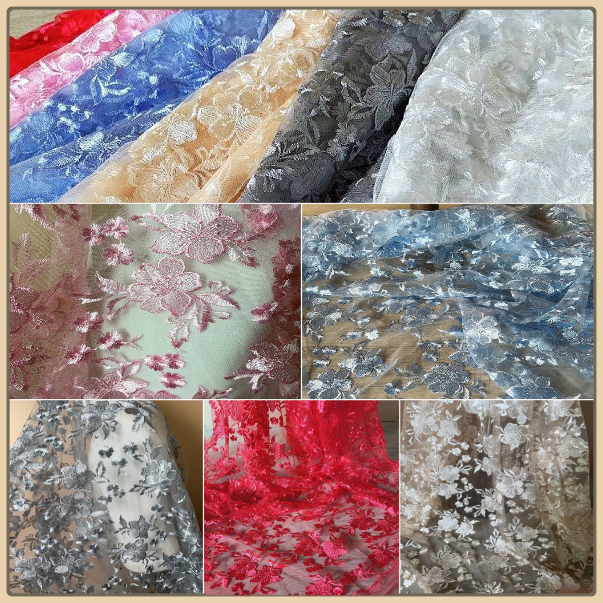 

High-quality shiny silk embroidered lace trim fabric for ethnic dress wedding gown dress and DIY handcrafted sewing projects