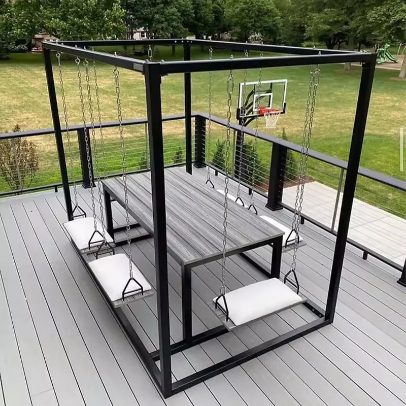 Factory Direct 2026 Outdoor and Indoor  Furniture Garden Swing Chair for 8 Persons with Table  Patio Dining Chair Waterproof Gar