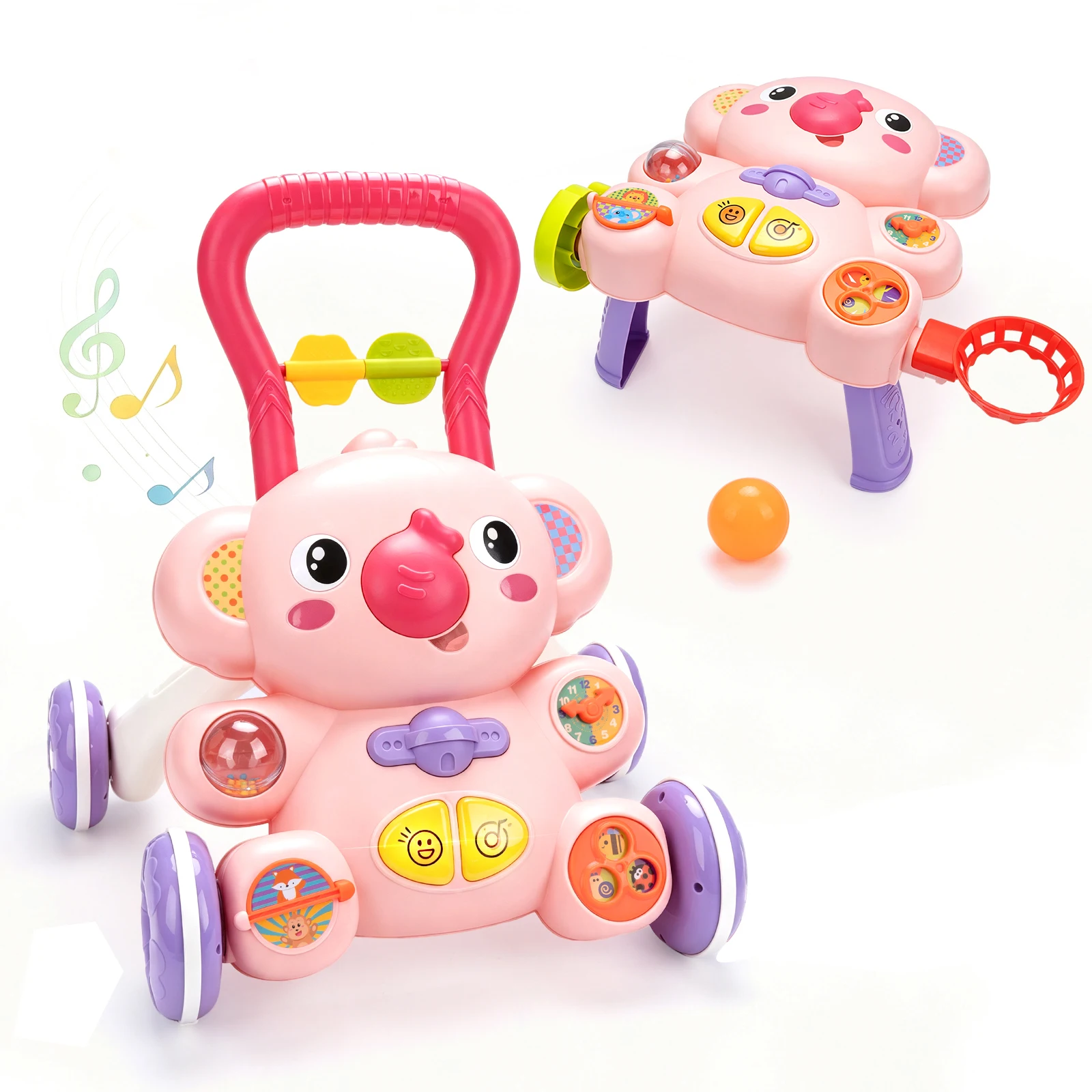 ベビーカートゥーンアクティビティテーブル＆プッシュウォーカー-2in1-おもちゃ-音楽付き-多機能アクティビティ学習ウォーカー-12ヶ月以上乳幼児向け