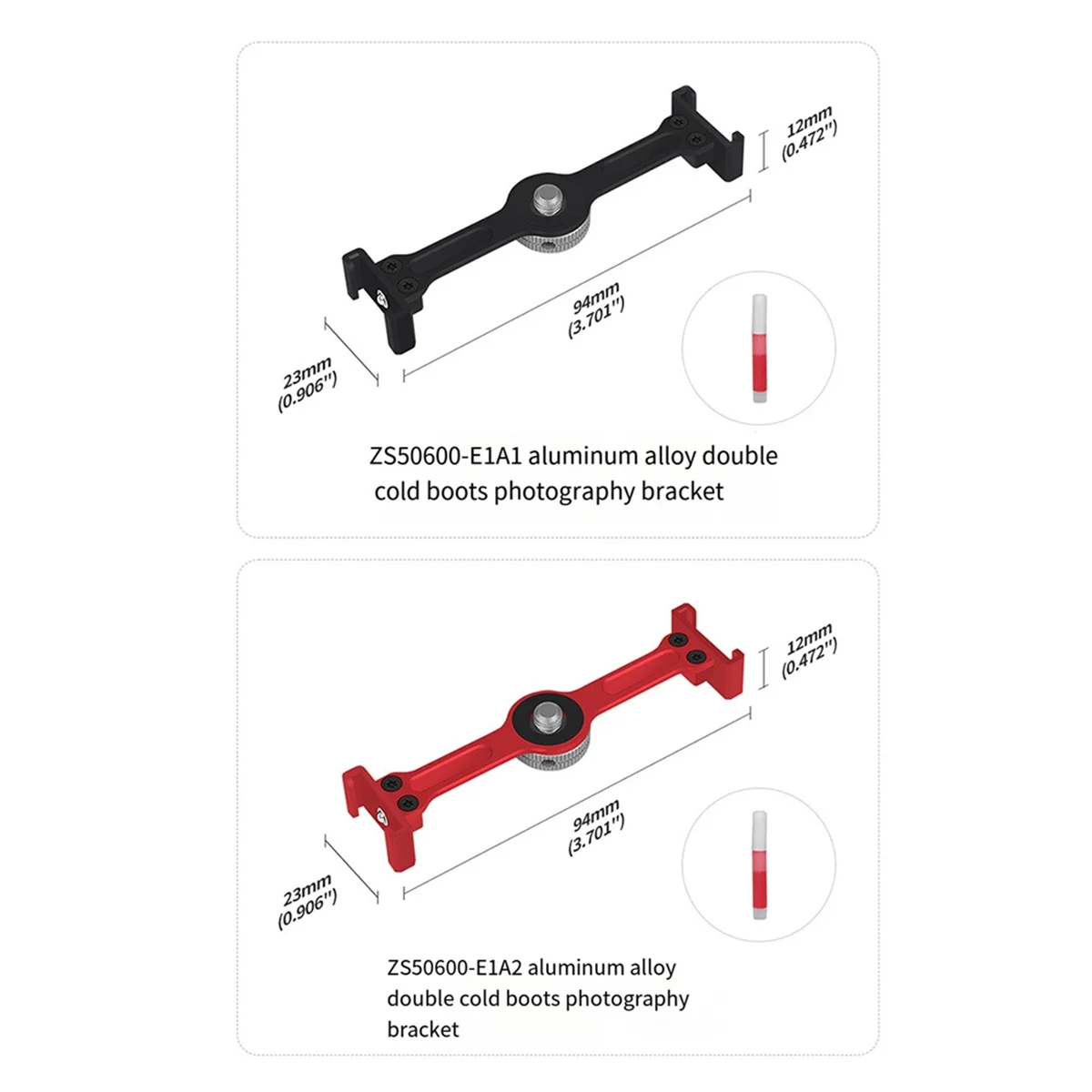 Cold Shoe Vlog Extension Bar Mount Adapter 1/4in Screw for Action Camera Bracket LED Light Mic Tripod Stand Red