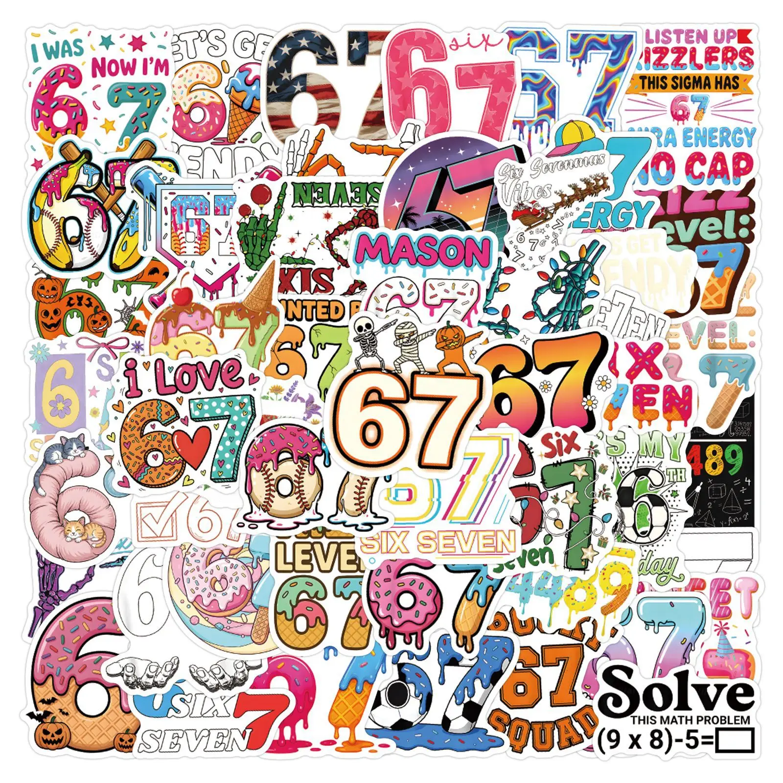 54pcs Internet Buzzwords Stickers Funny Pop Language Self Adhesive Paper Irregular Shape Single Use for Guitar Bottle Fun