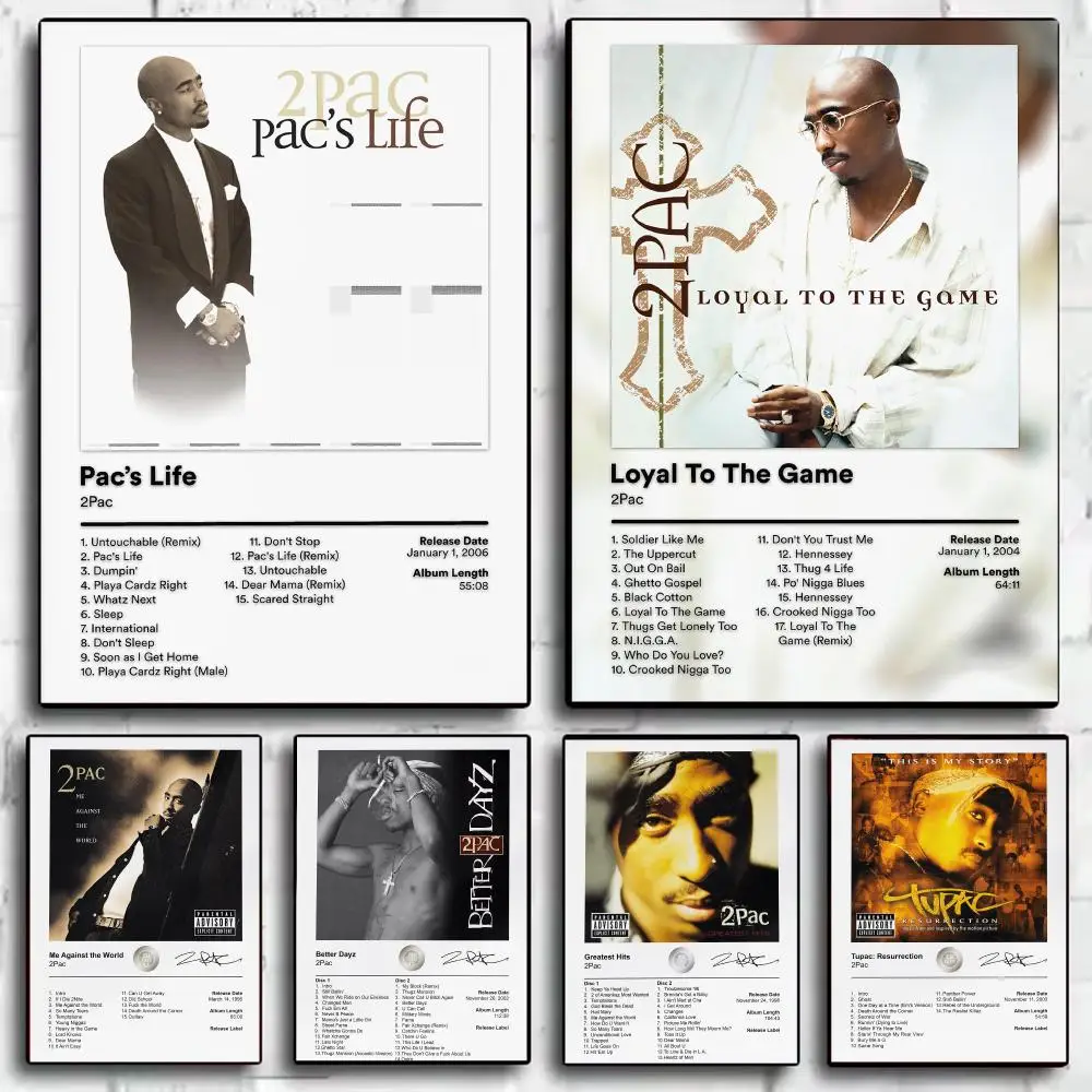 Rapper Album T-Tupac Shakur Poster Decorative Wall Art Sticker Mural Print for Bedroom Living Room Hallway Home Decor Gift