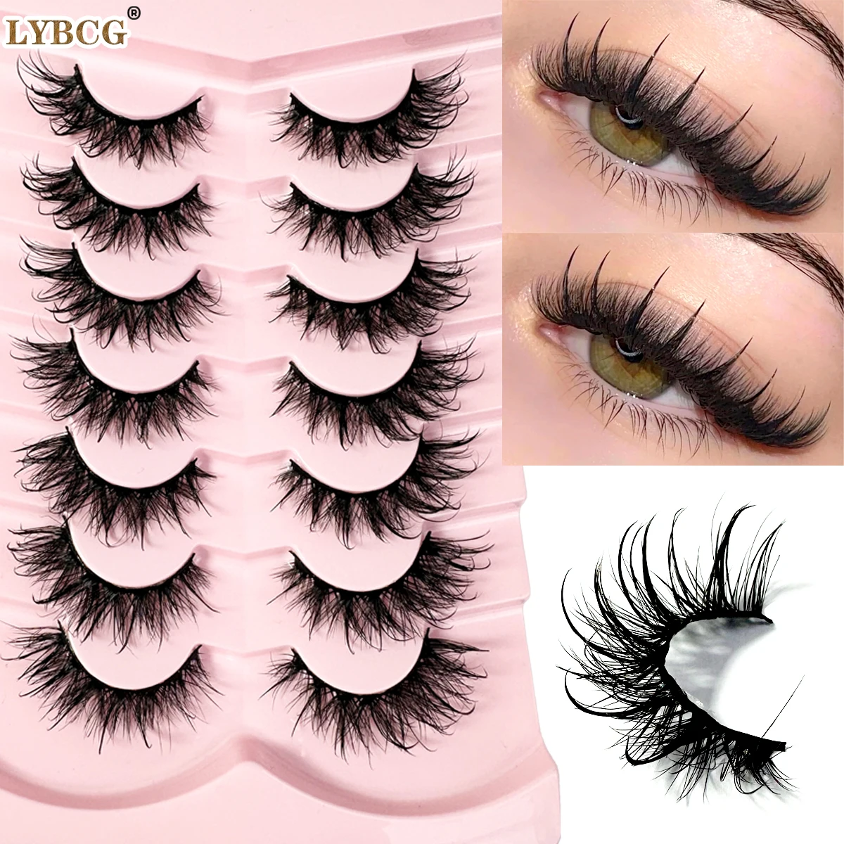 2/7pairs Manga Lashes Cat Eye Lashes 3D Natural False Lashes Fluffy Soft Cross Wispy Natural Eyelash Extension Makeup Cosplay