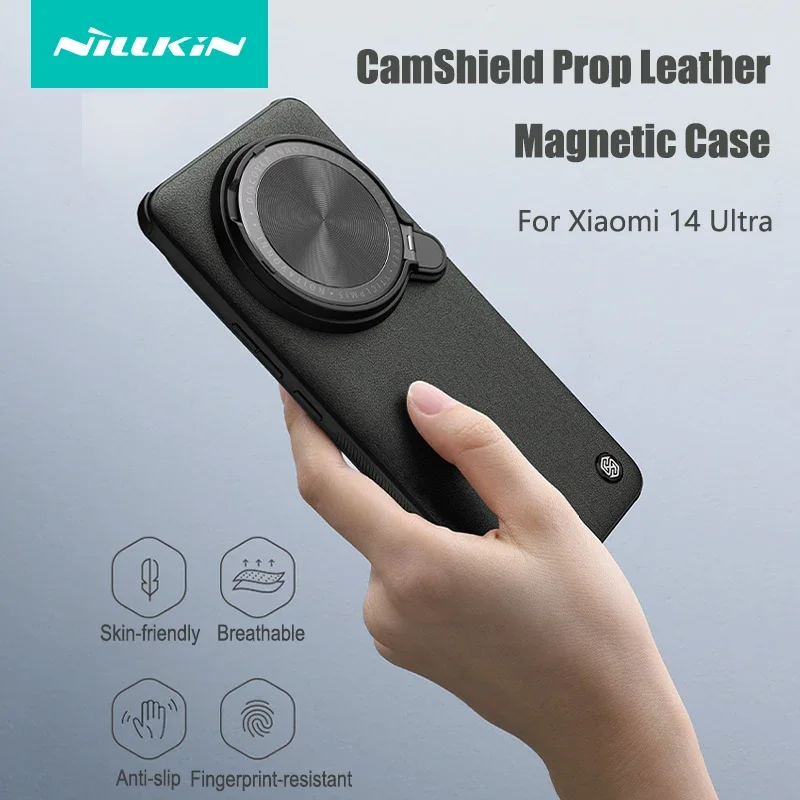 

Для Xiaomi 14 Ultra NILLKIN CamShield Prop Кожаный чехол из искусственной кожи ПК + ТПУ Защитная подставка для камеры Чехол для телефона Mi 14 Ultra