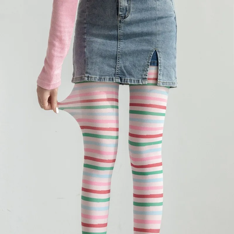 Y2K Dopamine Stripe Tights for Women, Sweet Kawaii Multicolor Pantyhose, Harajuku Elastic Hosiery, Streetwear Leggings and Socks