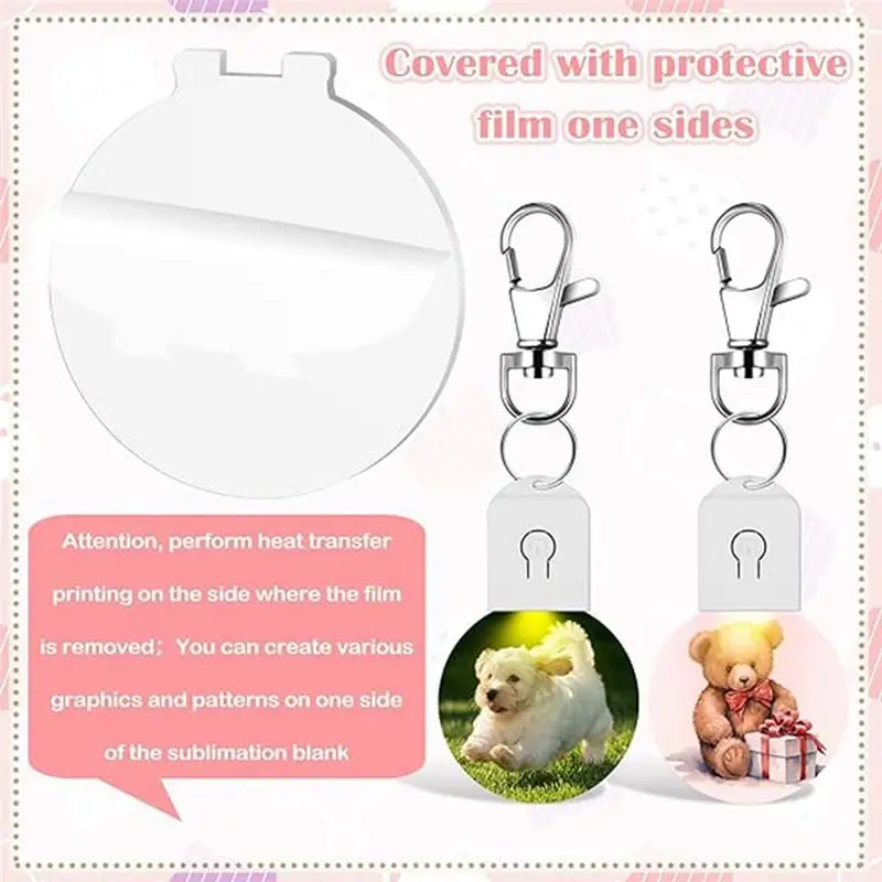 AT29-LED Sublimation Blank Keychain Acrylic Lighted Transfer DIY Keychain Plastic Round 10 Pcs