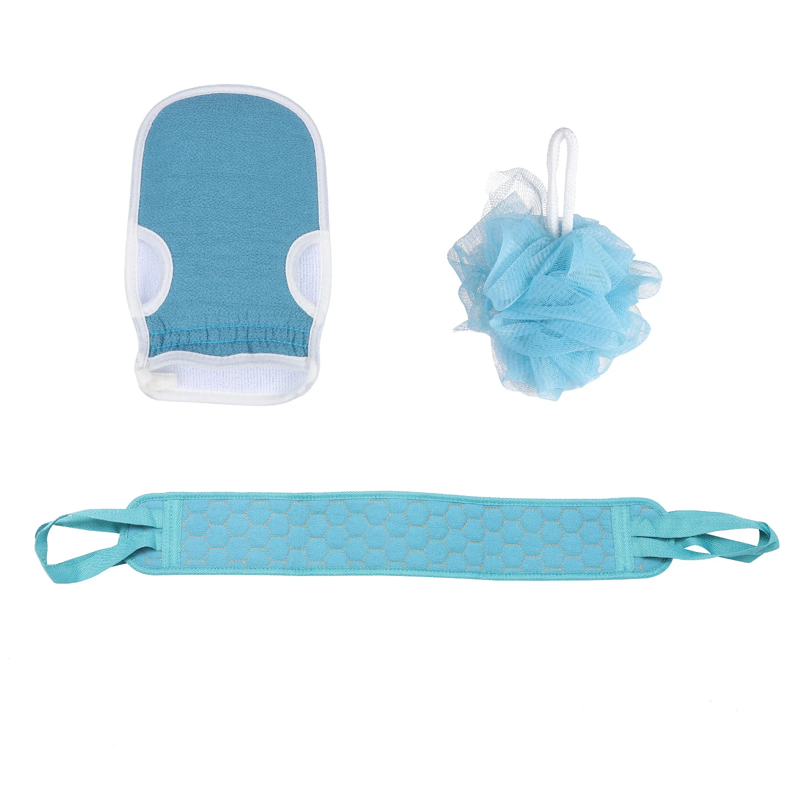 طقم مناشف حمام مقشر مكون من 3 قطع، منظف خلفي سميك مع تصميم ممتد لتنظيف الجسم بالكامل وتدليك أكتاف الرقبة