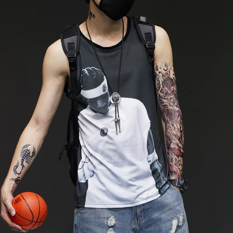 

Men's Summer Loose Fitn Sports Tank Top Svel T-irt Qui Dry Thin Baskeall Outerwear Trendy round Ne Sweat Vest