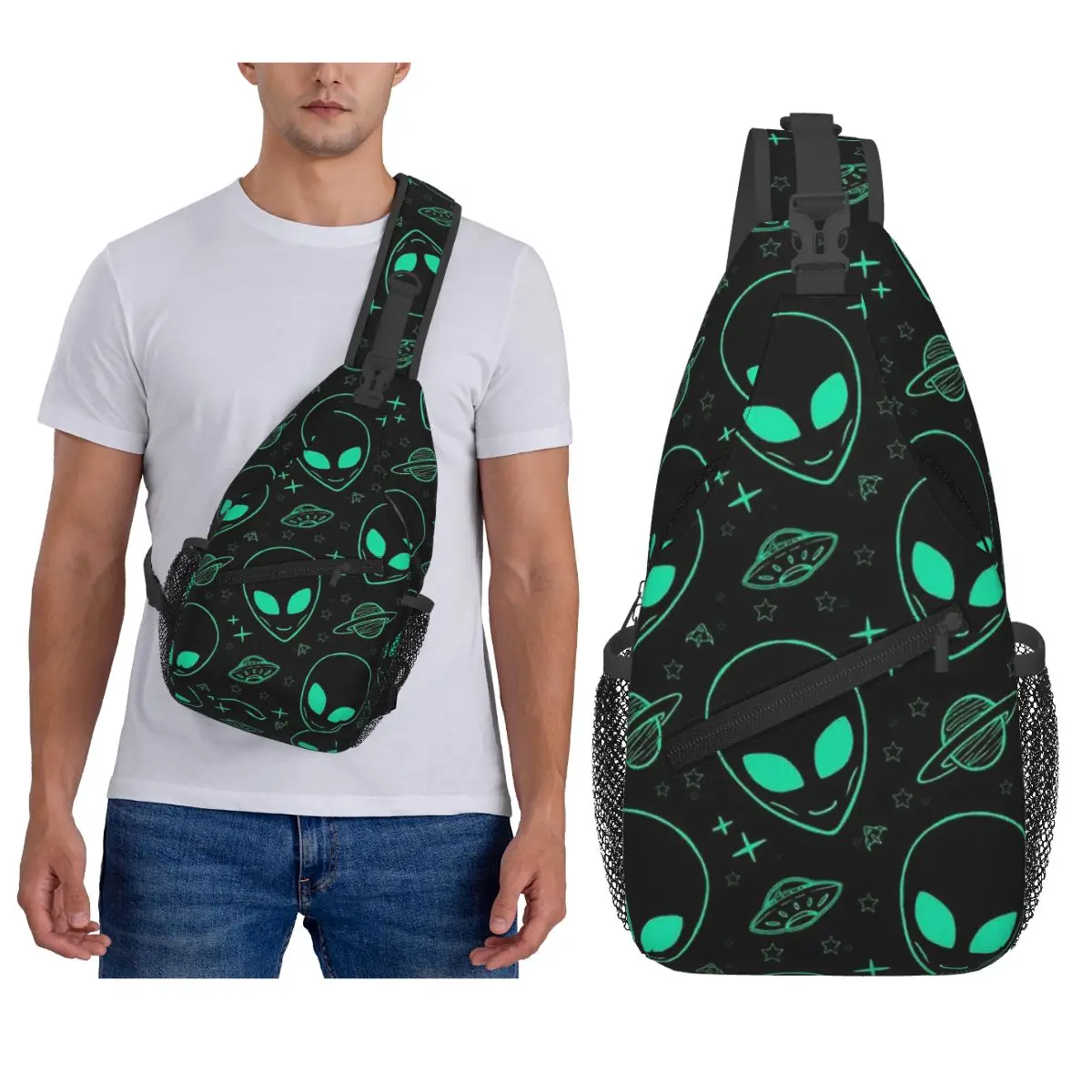 

Green Alien Universe Wondrous Cosmos с планетой и звездами, нагрудная сумка, мужской рюкзак через плечо, нагрудная сумка, рюкзак на плечо