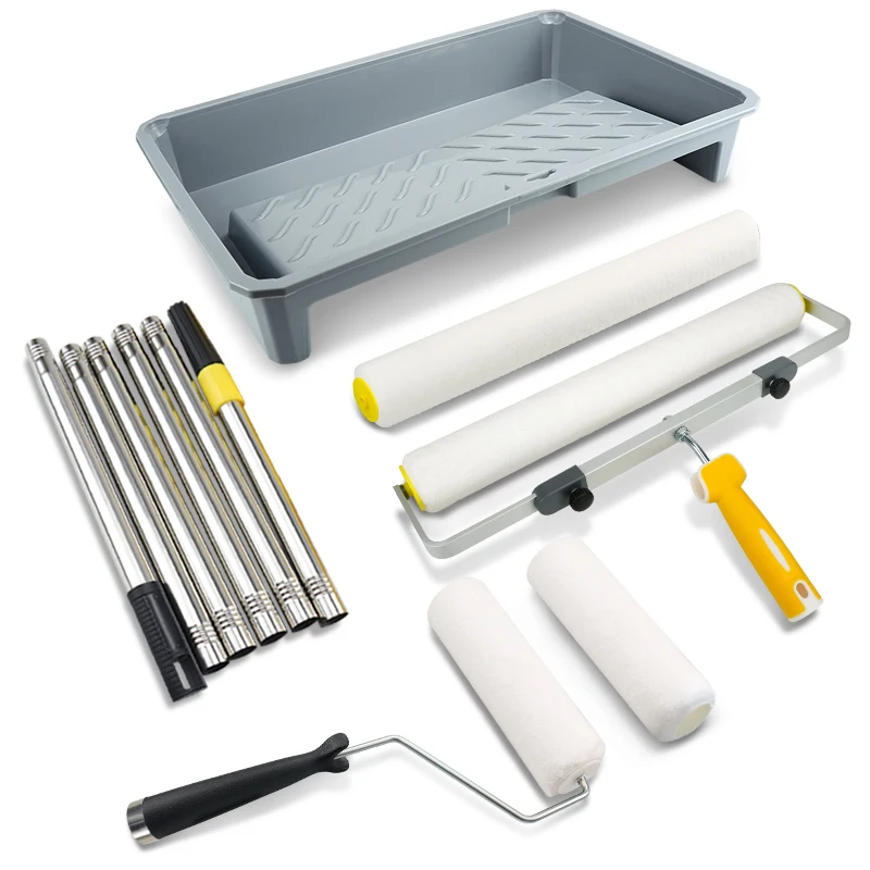 

18-дюймовый валик для рисования, средняя плюшевая ручка для рисования, инструмент с подносом для краски для декоративных стен, 9 мм, ручка для рисования, поддержка инструмента