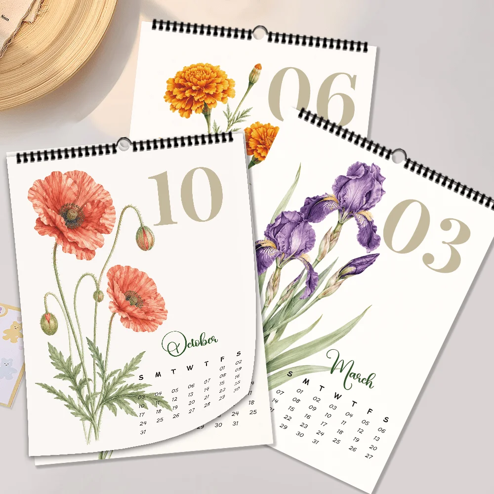 1pc 2027 Wall Calendar, Plant Illustration Theme, 12-Month Monthly Planner, Perfect Gift for Birthdays, Christmas, New Year