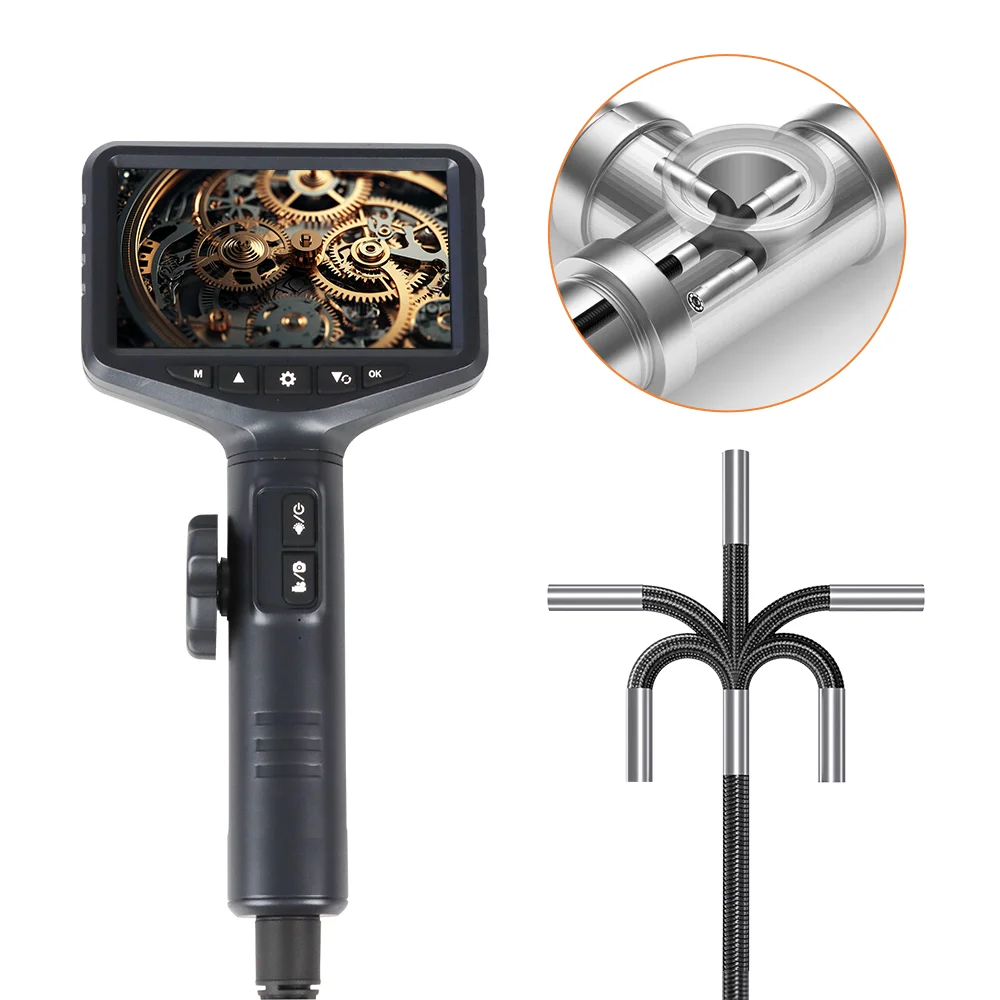 Handheld portable full hd 4k 1080p borescope videos articulation  4 way 5 Inch dual lens industrial endoscope with light