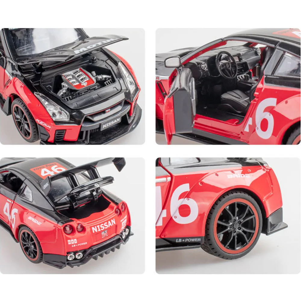 1:22 Modele samochodów zabawkowych Nissan GTR 4-drzwiowe można otworzyć Miniaturowy samochód sportowy Zabawki Koło Pociągnij z powrotem Model Pojazd Przyjaciel Prezenty urodzinowe