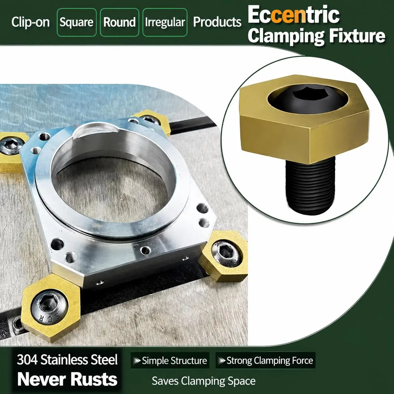 Precision CNC OK Vise Hexagonal Eccentric Fixture Clamps Stainless Steel Anchor Clamping with Nut for Workholding Thread M4-M16