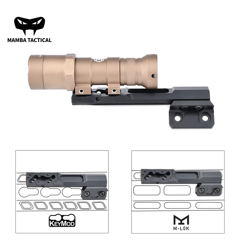 Tactical Mini Metal Offset Base Surefir M300&M600 WADSN Flashlight Scout LightCNC Mount Fit Keymod Mlok Rail Hunting Accessories