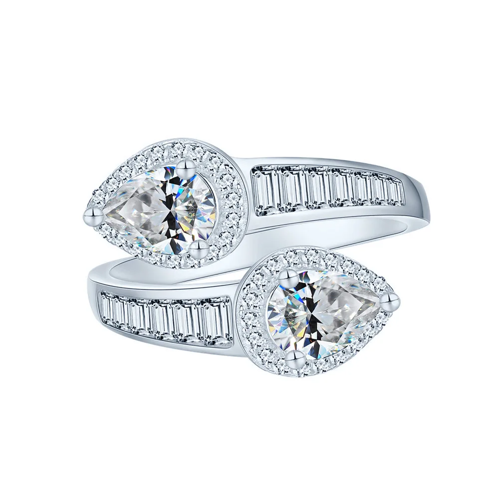 

5x7mm Drop-Shaped Diamond S925 Sterling Silver Jewelry Ring for Women