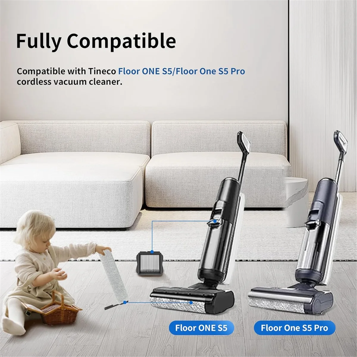 

Сменные ролики и фильтры для щеток для беспроводного пылесоса Floor ONE S5/Floor One S5 Pro