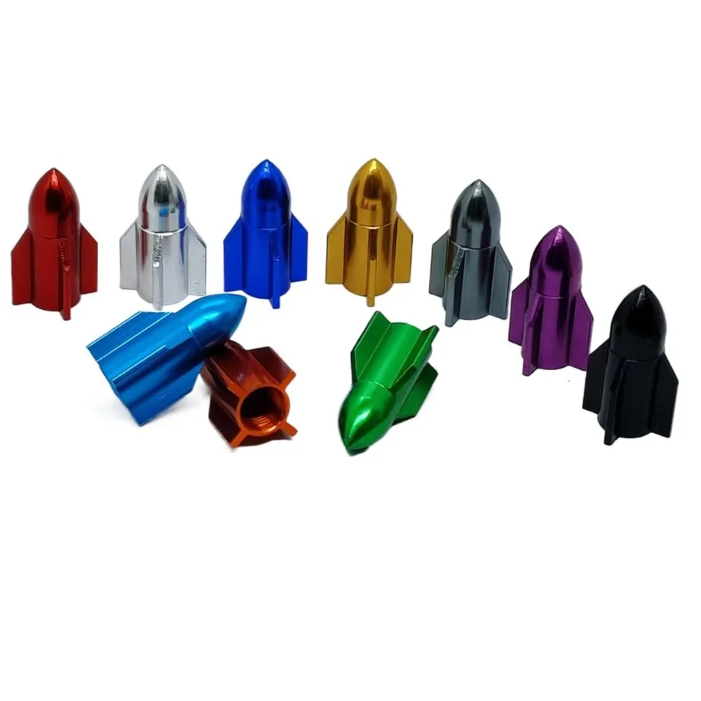 Alumínio Alloy Car Tire Valve Cap, Motocicletas Air Dust Cap, Dustproof, Forma de foguete, Multicolor, Universal