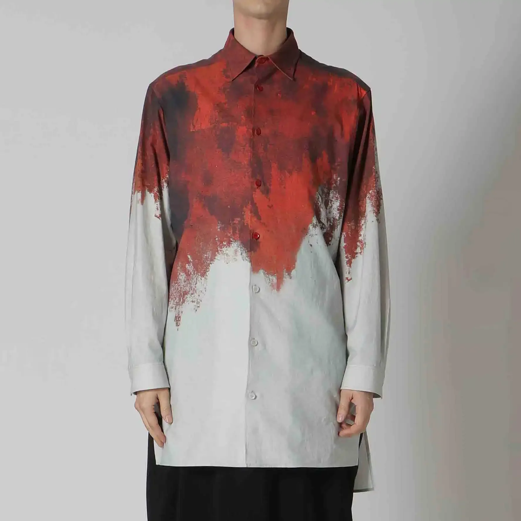 

YOJI OOAK, оригинальный дизайн, повседневная рубашка из чистого хлопка с принтом, однобортная верхняя одежда с острым воротником и длинными рукавами, контрастная цвет