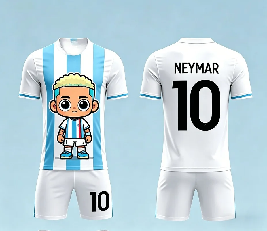 Summer Neymar # 10 Q-Edition Cute Edition Striped White Blue Striped Football Shirt Set Adult Children Fashion Outdoor Sports Se