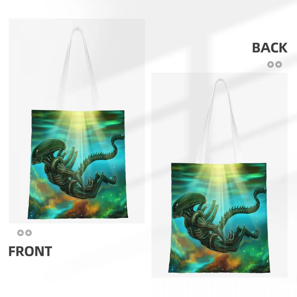 Xenomorph Alien Shopping Bags Girls Canvas The Tote Bag Folding Ladies Shoulder Tote Travel Handbag