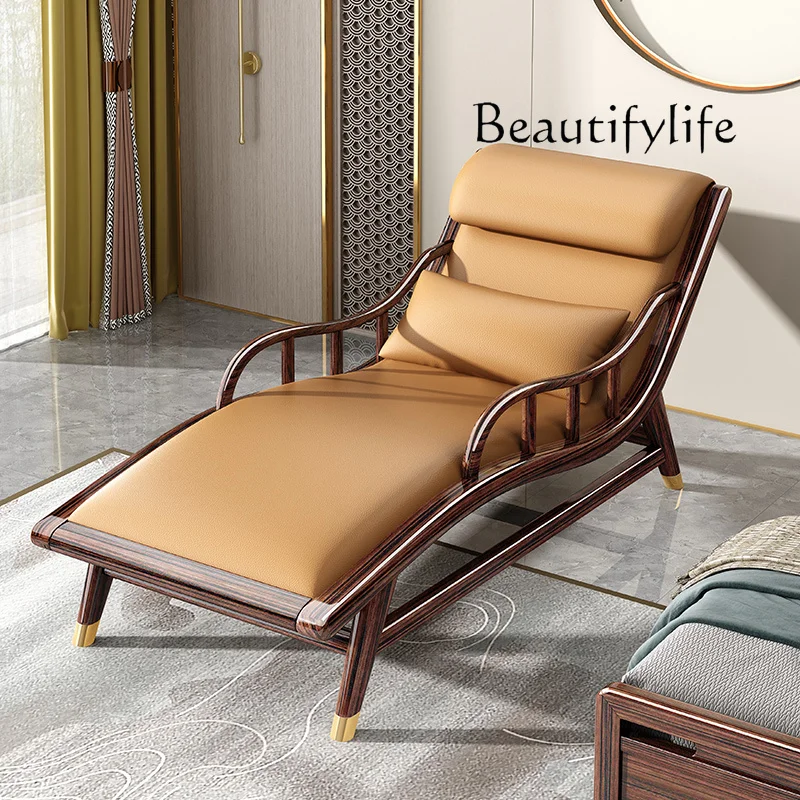 New Chinese-style solid wood chaise longue recliner purple gold sandalwood small apartment bedroom balcony leisure chaise longue