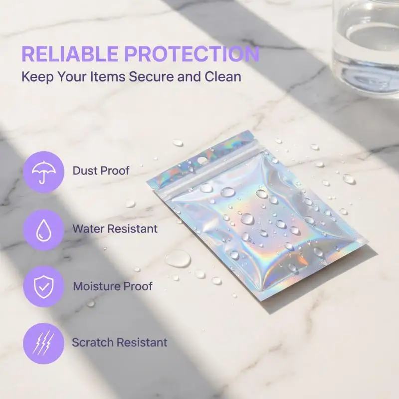 100pcs Laser Sealing Bags Plastic Holographic Candy Food Pouch Resealable Necklace Jewelry Gift Packaging Kitchen Storage Bag