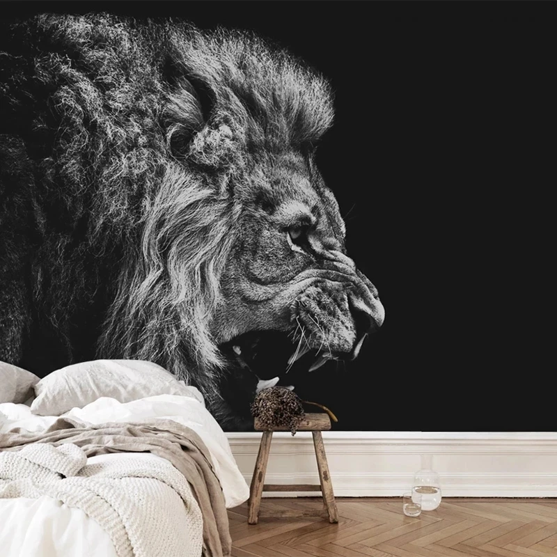 Customized Wallpaper Modern Personality Animal Black White Lion Mural Living room sofa TV background wall bedroom restaurant 8d