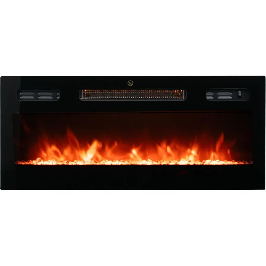 

30 Inch Wall Mounted Electric Fireplace Remote Controlled Recessed or Wall Mounted Heater with Adjustable Multicolor Flame Ther