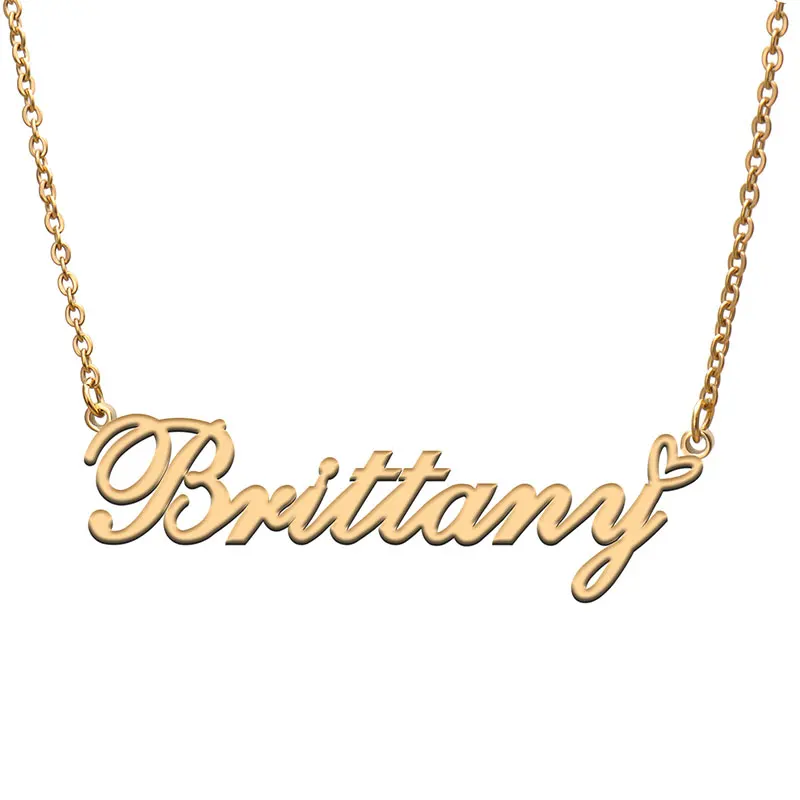 Brittany with Heart Name Necklace for Women Jewelry Stainless Steel Nameplate Pendant Letters Choker Necklaces