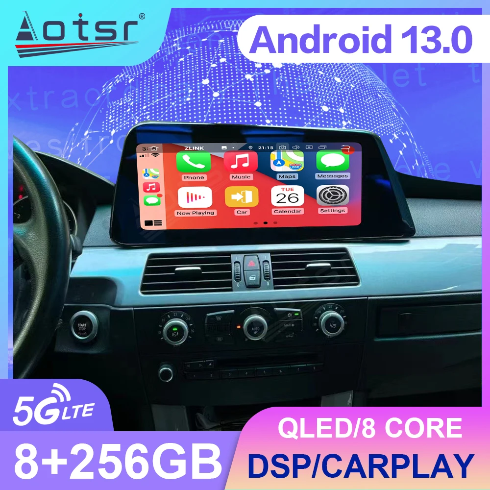 Wireless Apple CarPlay Android 13.0 Auto Car Multimedia For BMW 5 Series E60 2005-2012 CCC CIC Radio GPS 4G Car Radio