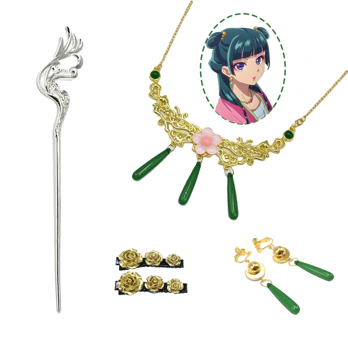 Image of Anime Maomao Cosplay Kopfbedeckung Halskette Ohrringe Apothekerschreiberin Mao Mao Gartenparty Cosplay Kostüm Halloween Accessoires