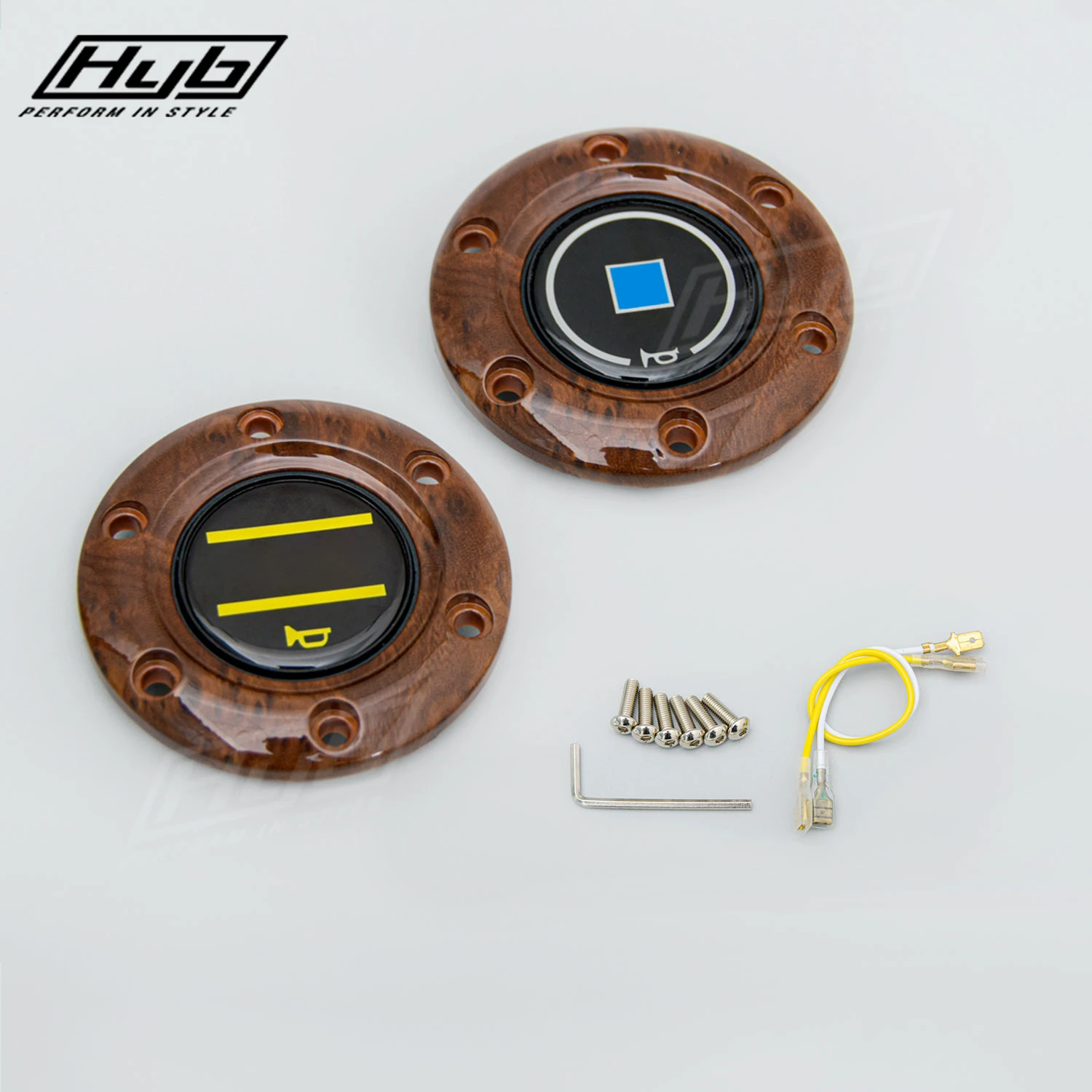 JDM Classic Wood Grain Cover Horn Button with Screws for Modified Sports Steering Wheel 70MM PCD