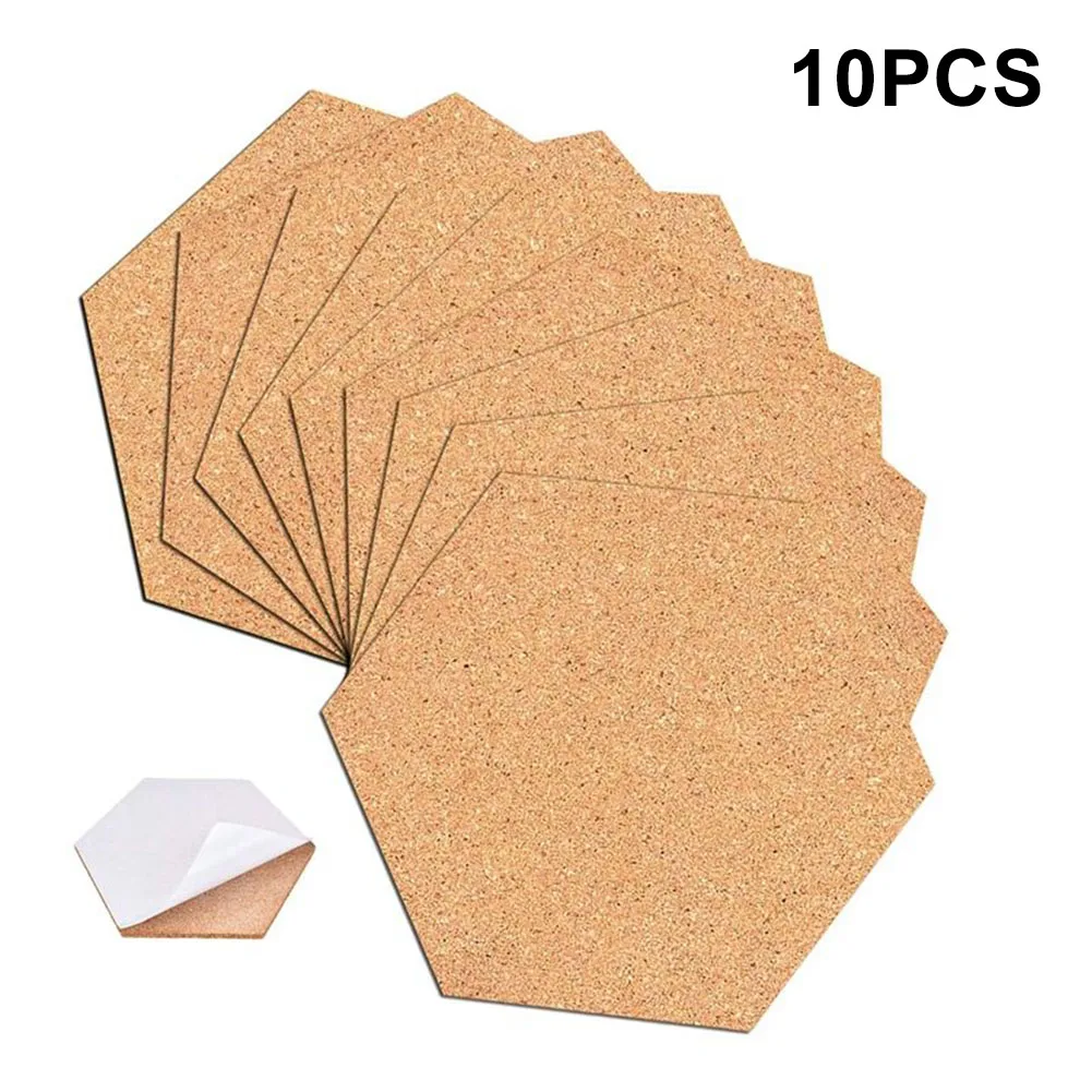 10Pcs Hexagon Cork Stickers Cup Mat Pad Adhesive Backed Wooden Anti-slip Mat Home Table Decor 100X85X1mm