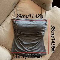 1 PC Stylish Waist Pleated Corset - Soft support fixed chest pad sleeveless vest Sexy short top with thin straps Solid color 6