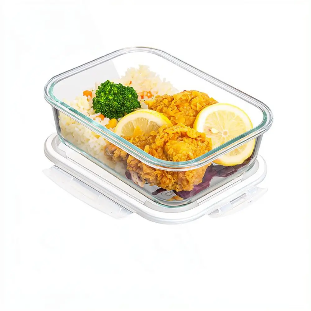 Heat Resistant Glass Food Container Divided Bento Lunch Box Microwave Safe Airtight Leakproof Case For Office Worker
