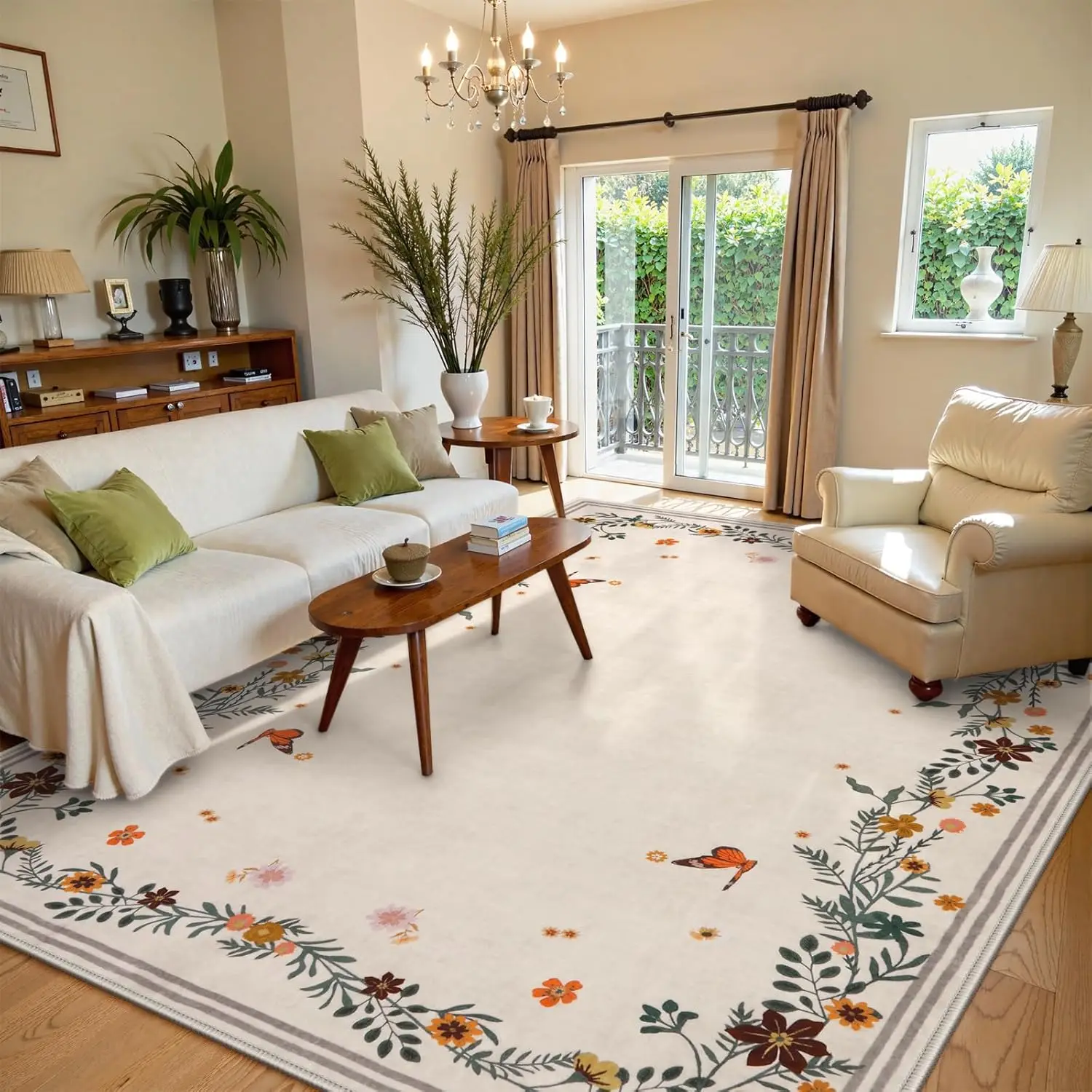 Soft Boho Large Living Room Carpet for Bedroom Dining Room, Ultra-Thin Washable Non Slip Rugs with Low Pile Under Table Carpet