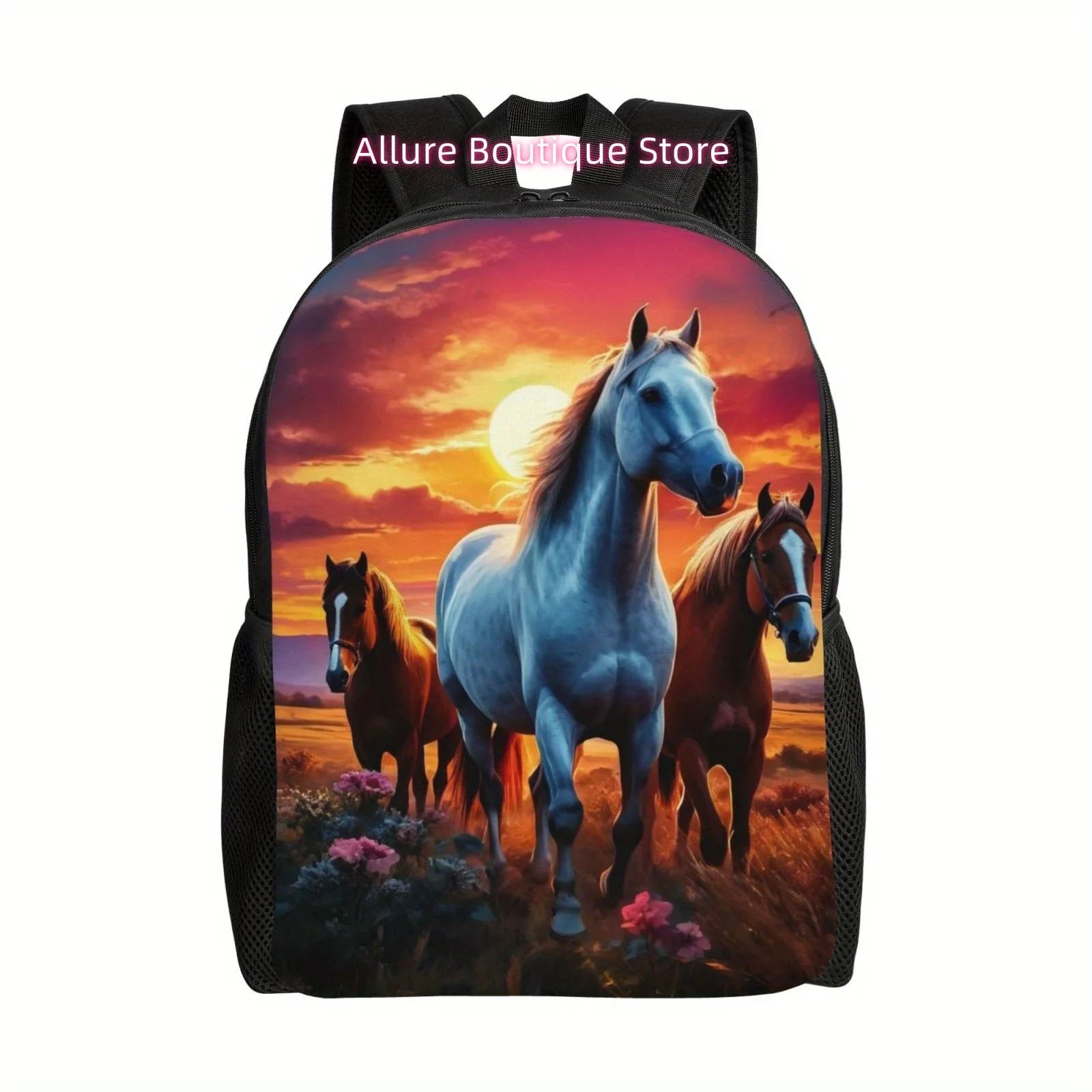 Twilight Thousand Mile Horse Print Backpack: Large Capacity Travel Backpack for Men and Women, Lightweight Laptop Shoulder Bags