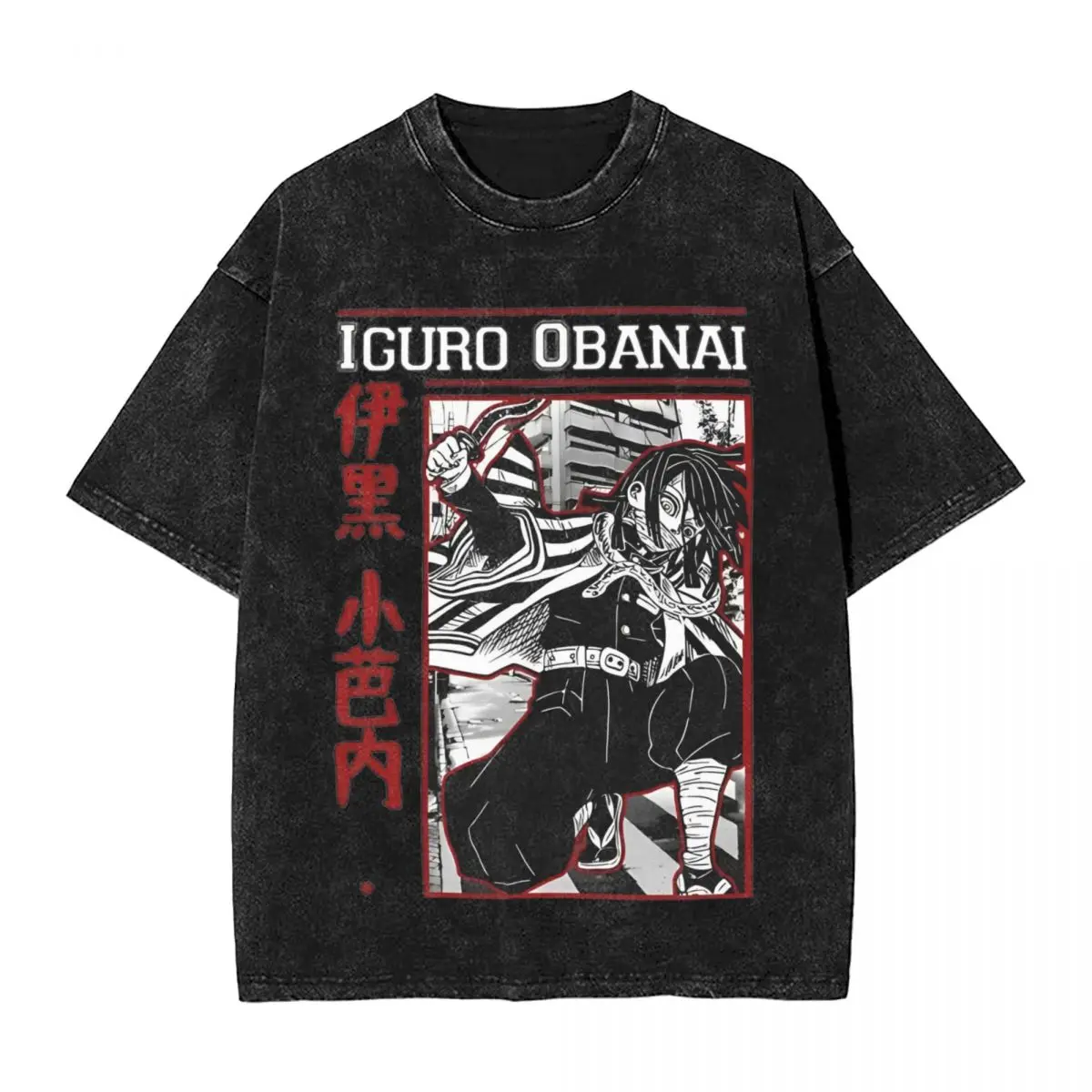 Washed T Shirt Demon Slayers Obanai Iguro Anime Novelty T-Shirts Harajuku Japanese Streetwear Cotton Printed Tops Tees Men Women