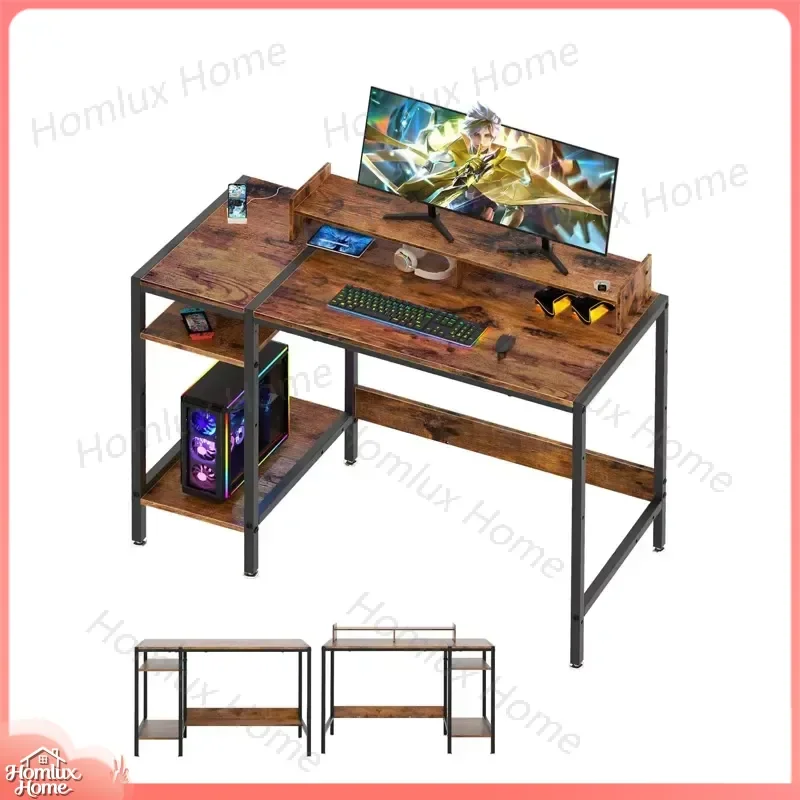 Modern Small Wooden Corner Desk for Home Office PC Gaming Setup with Adjustable Monitor Stand Storage Space Compact Study