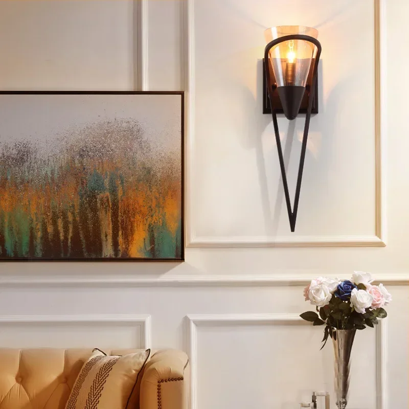 American Conical Wall Lamp, Vintage Iron Sconce, Long Cone Light for Living Room Background Stair Study Bedroom Wall Decor