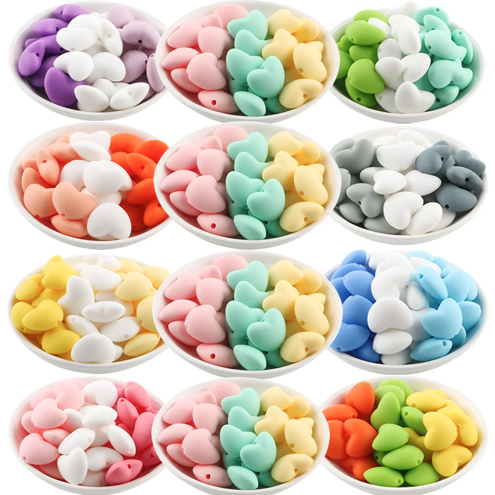 

10-30Pcs Colour Pea Heart Shape Silicone Beads Combination DIY Necklace Charms Bracelet Keychain Accessories Handmade products