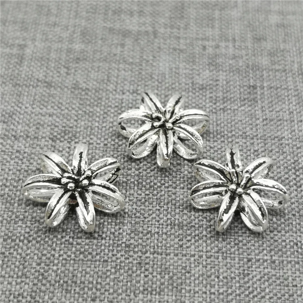 2 Pieces Blossom Flower Connector Charms Double Sided in 925 Sterling Silver for Necklace and Bracelet Making