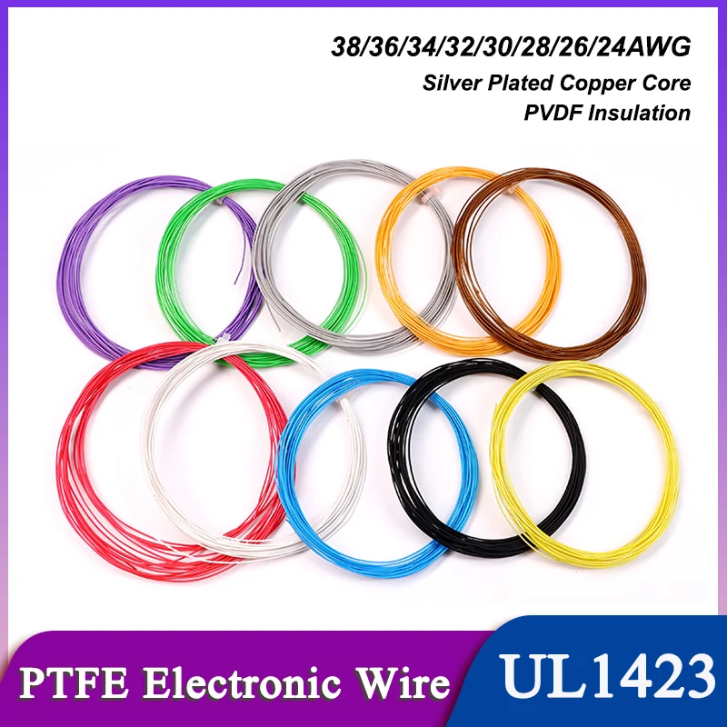 5/10/50M UL1423 Micro Fine PTFE Wire 38/36/34/30/28/26/24AWG (No Scroll) High Temperature Silver Plated Copper Single Core Cable