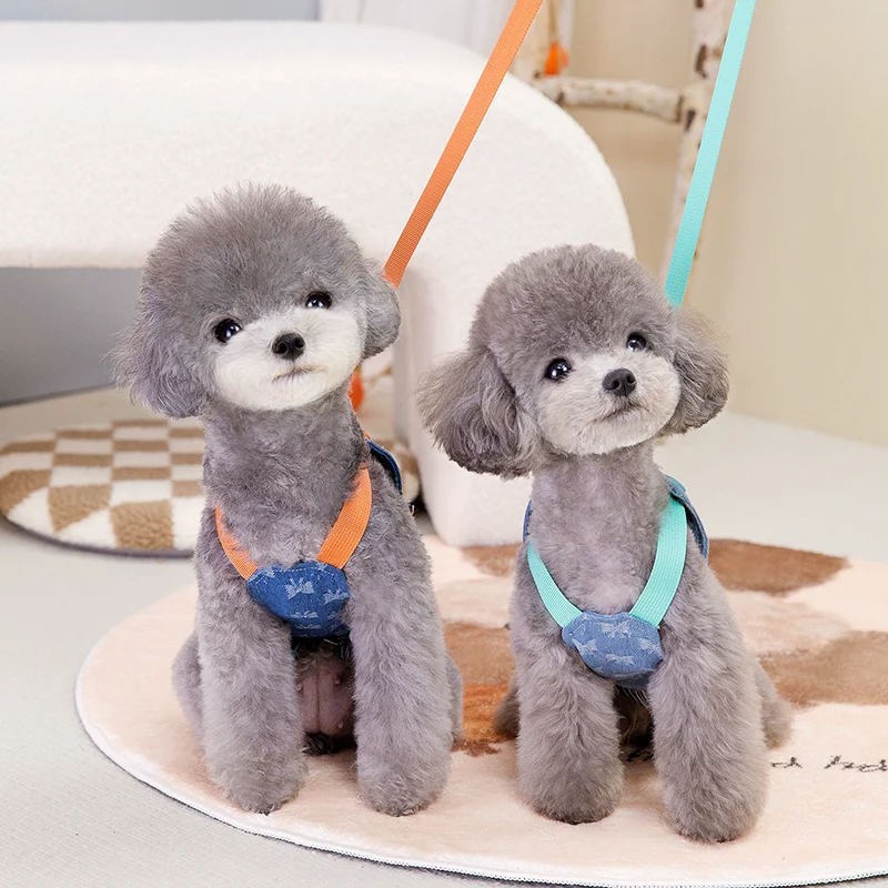 Chaleco de mezclilla para perro con arnés y correa – Ropa veraniega