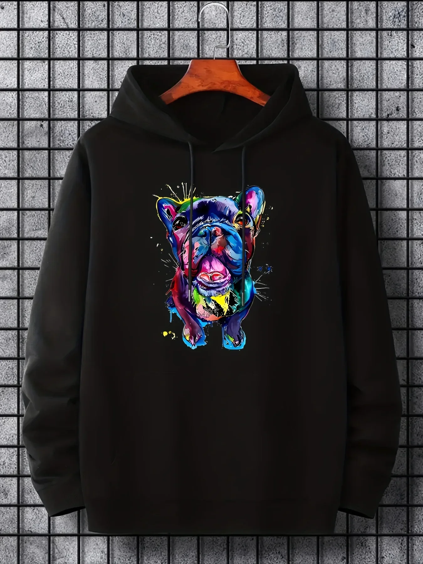 Men's Art Pet Lover Hoodie Sweatshirt Vibrant Splash French Bulldog Dog Print Casual Oversized Streetwear Pullover Sweatshirt